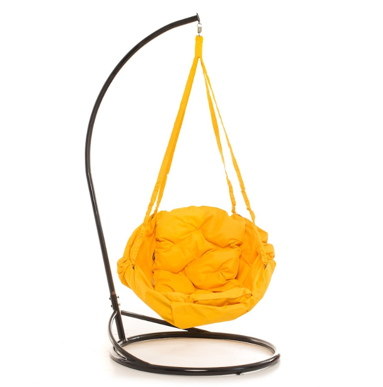 Гойдалка з прямокутною подушкою та зі стійкою діаметр 96 см до 150 кг колір жовтий, гойдалка гніздо для дачі