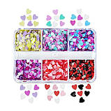 Набір стразів (6 комірок) у формі сердечок, різних кольорів - для створення яскравих романтичних дизайнів - 394, фото 3