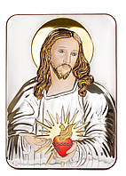Серебряная Икона Сердце Иисуса с эмалью 7х10см