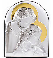 Серебряная икона Святая Семья с позолотой арочной формы 10,4х8,3см без рамки