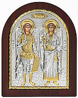 Архангелы Михаил и Гавриил 14,7х18см серебряная икона арочной формы на дереве
