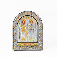 Икона Архангела Михаила и Гавриила 12х15,5см под стеклом арочной формы в коже