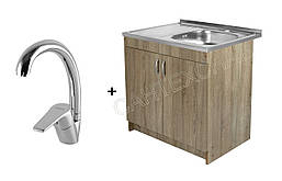 Тумба з мийкою 80х60 правої Трюфель у комплекті із змішувачем і сифоном для кухні