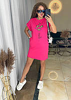 Летнее женское платье туника в стиле oversize свободного кроя Ткань двунитка Турция Размеры 42-46, 48-52