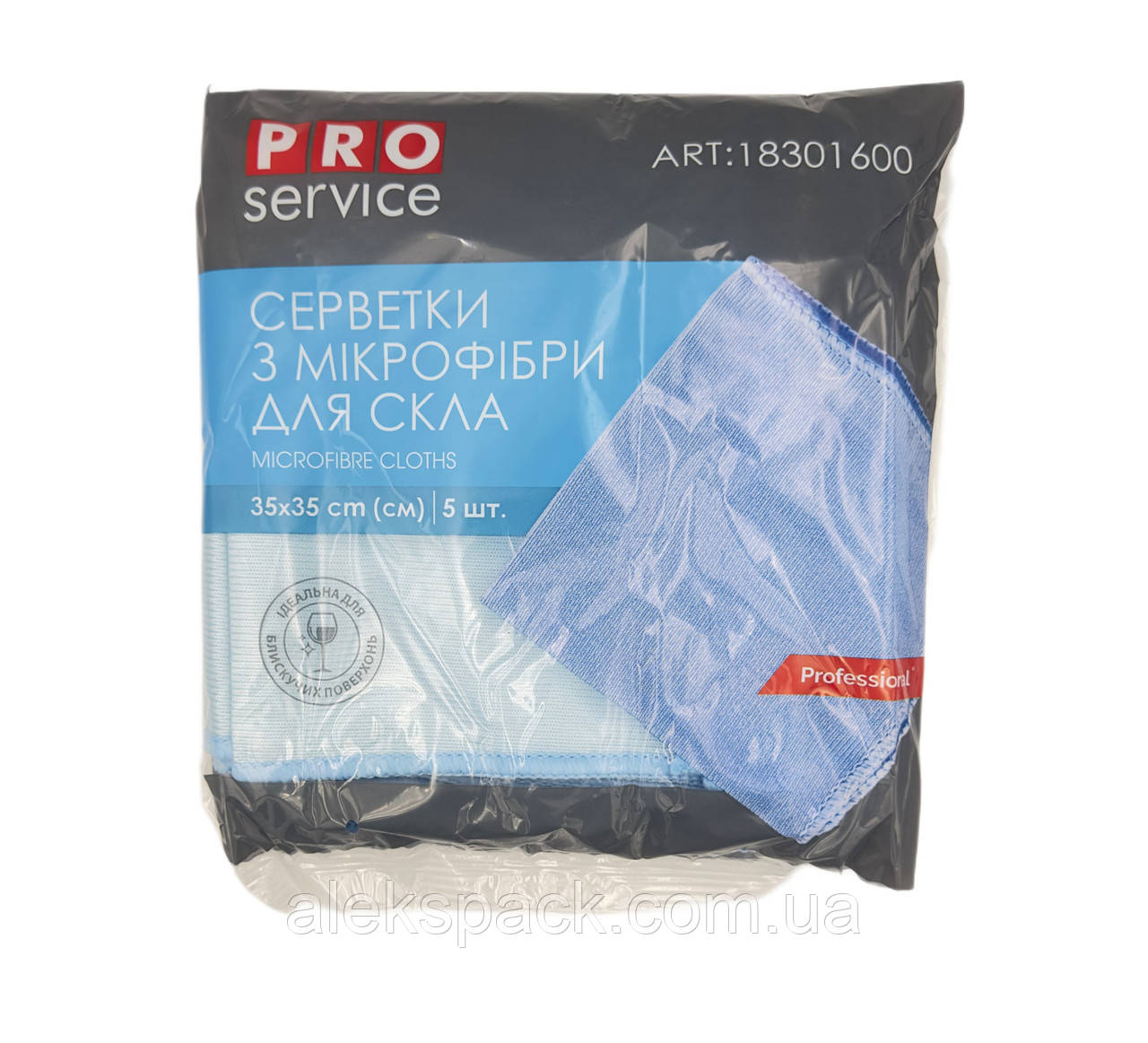 Серветки д/прибирання мікрофібра д/скла 5шт PRO, фото 1