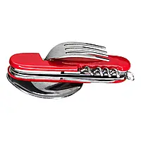 Набор туриста 7 в 1 (ложка, вилка, нож, открывалка, штопор) Камуфляж Красный