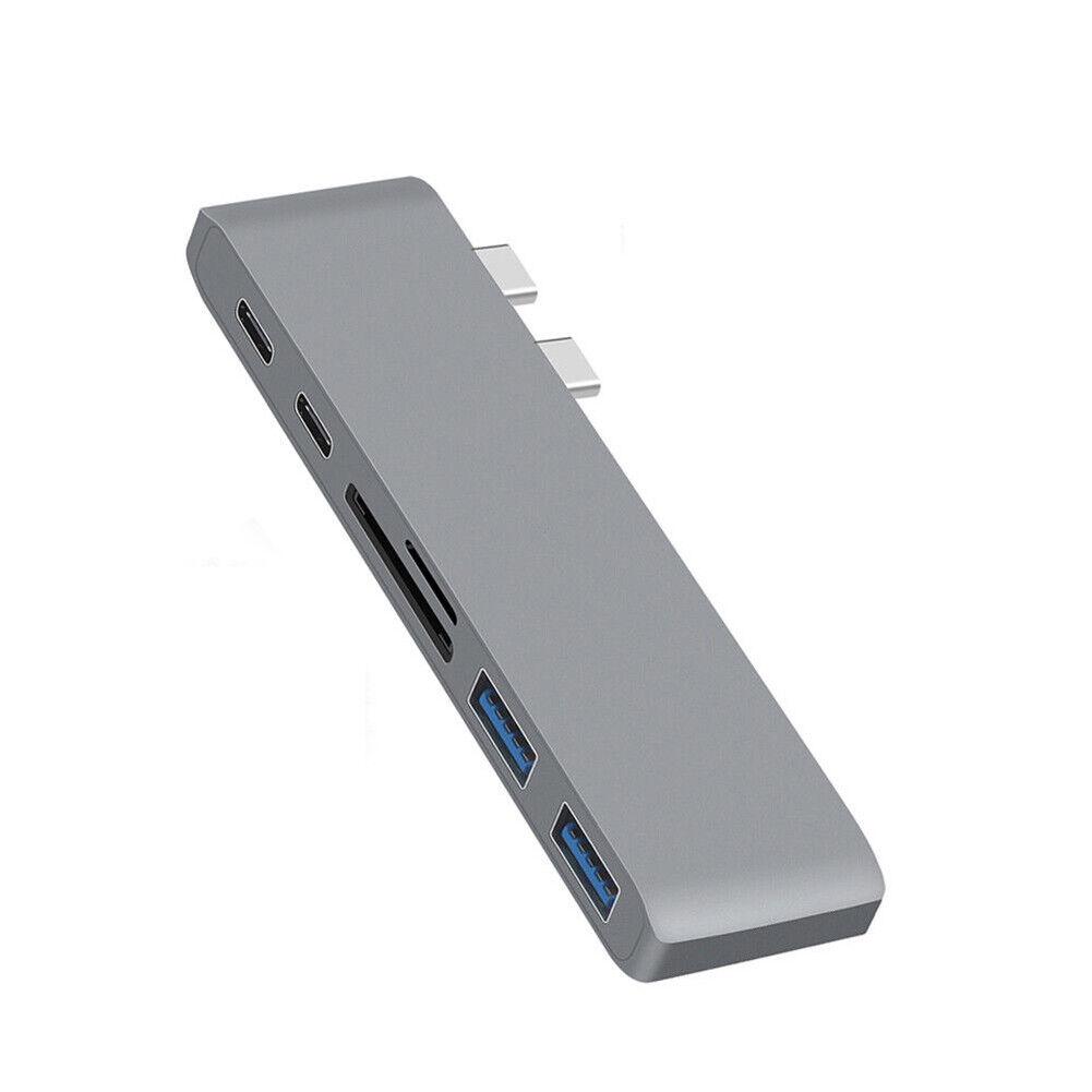 Перехідник для MacBook 6 в 1 Type-C + Type-A + MicroSD + адаптер Space Gray