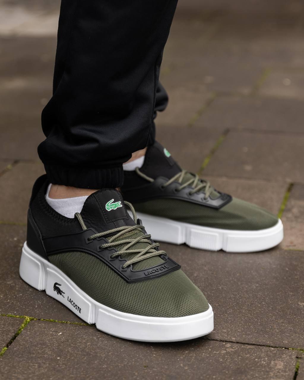 Чоловічі кросівки Lacoste Khaki (Хакі) Кеди Лакоста повсякденні сітка текстиль весна літо