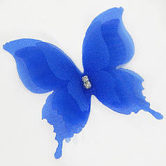 Метелик шифоновий тришаровий зі стразиком 4,5х4,8 см, синій