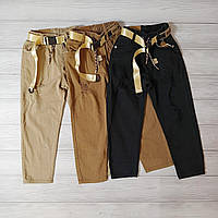 Коттоновые рваные подуженные брюки для мальчика с поясом на резинке