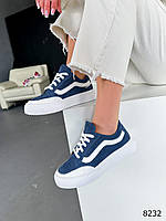 Женские кроссовки кеды на платформе комбинированные синие джинс с белым Vinsa