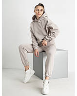 Спортивный костюм женский oversize из трехнитки на флисе Yola бежевый