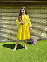 Нежное платье с воланами по низу коттон желтыйS0Tх