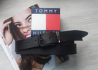 Кожаный мужской ремень Tommy Hilfiger с черной пряжкой black