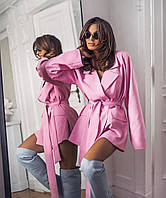 Женское платье-пиджак, 42/46, костюмка, без подкаладки, серый, розовый