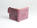Шкіряний гаманець жіночий ручної роботи з красивим орнаментом "Сова" рожевий, фото 4