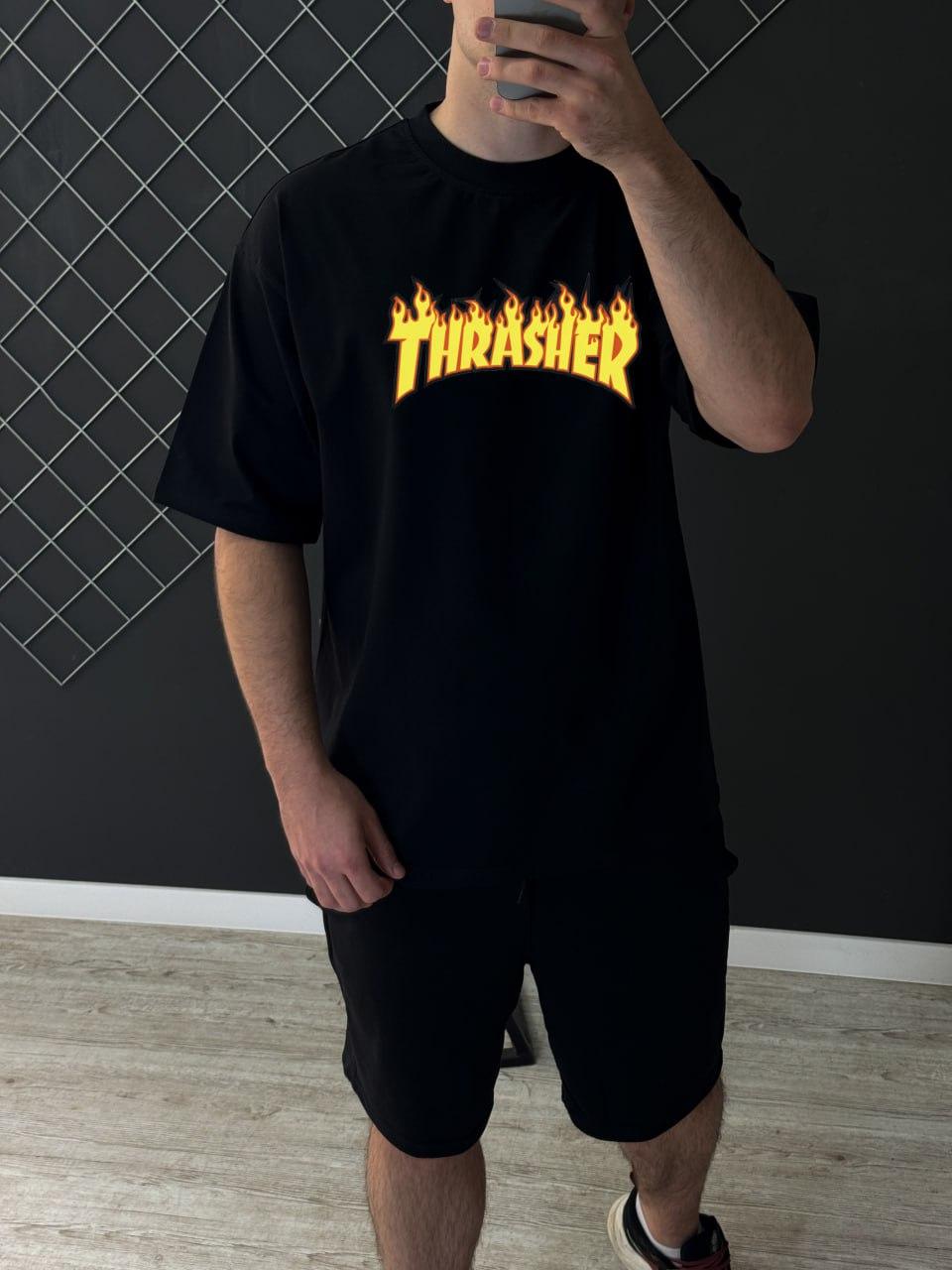 Чоловіча футболка оверсайз Thrasher чорна Теніска Трешер на літо