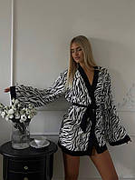 Женский стильный халат с зебровым принтом ткань: софт шелк Мод 102
