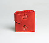 Дамський гаманець з натуральної шкіри ручної роботи з орнаментом "Котики" червоний, фото 3