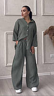 Женский льняной костюм со свободной рубашкой и брюками Арт.GR 83123