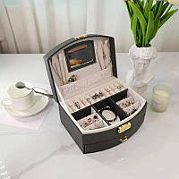 Органайзер - скринька для прикрас зі шкірозамінника на замку з дзеркалом 20,5 х 15,5 х 10 см Чорний