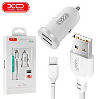 Автомобільний зарядний пристрій XO TZ08 2.1A/2 USB + Кабель Type-C White