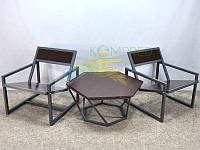 Комплект мебели садовой Стол шестигранный + 2 кресла (каркас серый, влаг.фанера темный шоколад) Kompred OL728