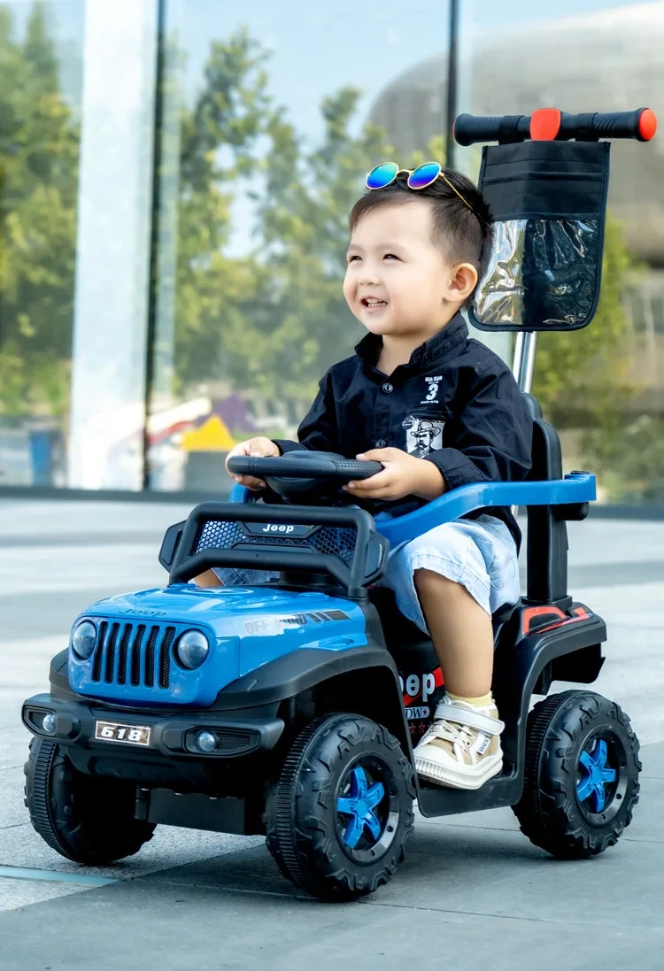 Електромобіль каталка толокар з батьківською ручкою (2 мотори 14W, акум 6V7AH) Bambi M 5789EBLR-4 Синій