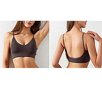 Топ жіночий у рубчик Lesko 08WX# M 70/75 ABC Коричневий з нерегульованими бретелями знімні чашечки 3 шт., фото 3