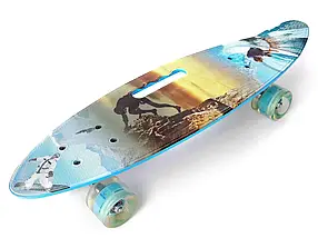 Дитячий пінні Penny Board скейт дека 55 х 15 см із ручкою для зручного перенесення, колеса зі світлом, фото 6