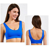 Топ жіночий у рубчик Lesko B01# M 70/75 ABC з нерегульованими бретелями Синій 3 шт., фото 3