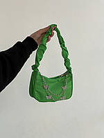 Женская сумка 6579 через плечо клатч на короткой ручке багет зеленая