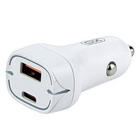 Автомобільний зарядний пристрій XO CC37 1 USB QC 3.0 + Кабель Type-C PD (20W) White