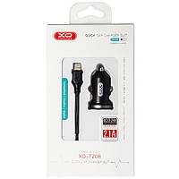 Автомобільний зарядний пристрій XO TZ08 2.1A/2 USB + Кабель lightning Black