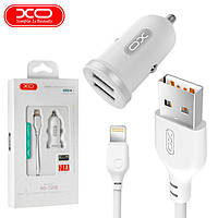 Автомобільний зарядний пристрій XO TZ08 2.1A/2 USB + Кабель lightning White