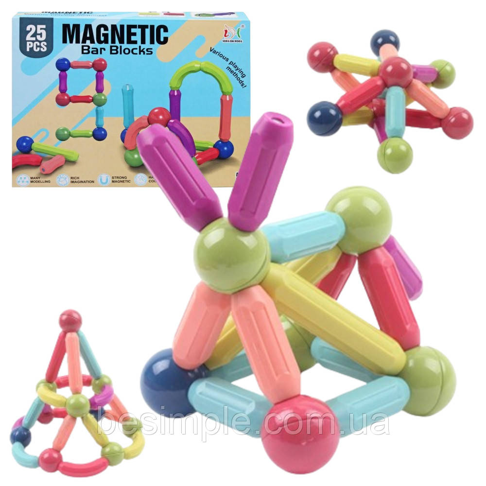 Дитячий конструктор магнітний на 25 деталей, Magnetic Bar Blocks / Конструктор на магнітах для дітей