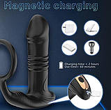 Телескопічна анальна пробочка з ерекційним кільцем, вібрацією та дистанційним керуванням, фото 3