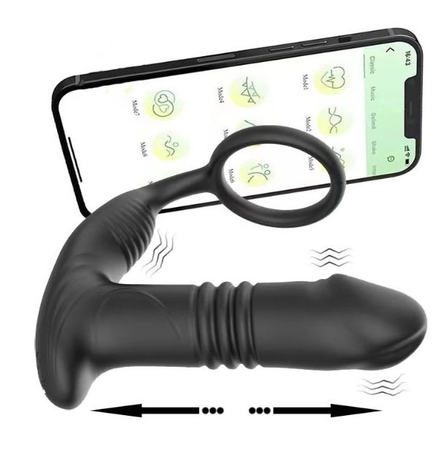 Телескопічна анальна пробочка з ерекційним кільцем, вібрацією та керуванням від смартфона, фото 1