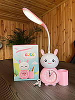 Детские настольные часы с будильником, светодиодной лампой и органайзером для ручек/ детские часы 3в1