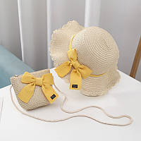 Капелюшок + сумочка, набір для дівчинки, соломʼяний капелюх