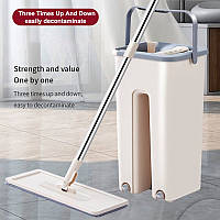 Швабра с отжимом 5л Hand Free Cleaning Mop 2 в 1 с автоматическим отжимом для уборки Бежевый.