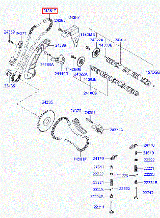 Ланцюг ГРМ Carens Ceed Rio Accent Elantra i30 ix35 MOBIS (Diesel) 243512A001, фото 3