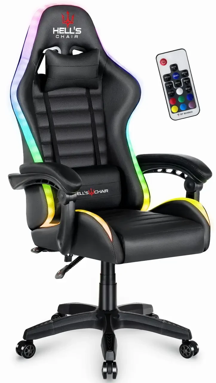 Крісло комп'ютерне Hell's HC-1003 LED RGB Black геймерське ігрове для геймерів B_2266