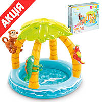 Детский надувной бассейн Intex 58417 Маленький мягкий бассейн с надувным дном и навесом Для дома Яркий 45л