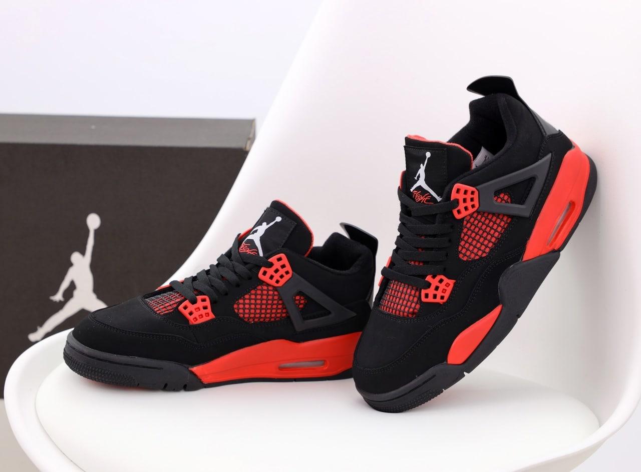Кросівки Nike Air Jordan 4 Retro чоловічі, найк аір джордан ретро чорні, найк еір джордан шкіряні, найки джордани
