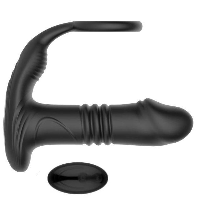 Телескопічна анальна пробочка з ерекційним кільцем, вібрацією та дистанційним керуванням, фото 1