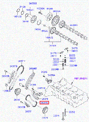Ланцюг масляного насоса Sorento Sportage Santa Fe Tucson MOBIS (Diesel) 243512F000, фото 2