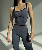 Спортивный женский комбинезон Naked для фитнеса, йоги спорта, танцев, стриппластики push up (серый)