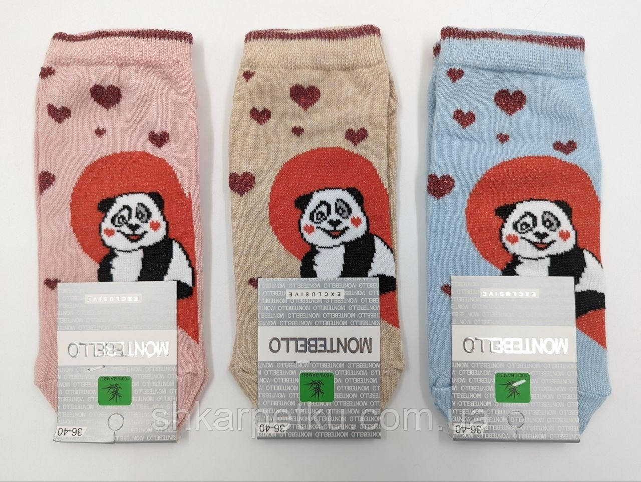 Жіночі шкарпетки  Montebello панда 36-40 12 пар/уп мікс кольорів, фото 1