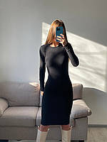 Платье миди трикотажное ангора рубчик черный MK 77